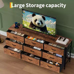 Meuble TV de 160 cm avec 9 tiroirs de rangement en tissu et plateau en grain de bois