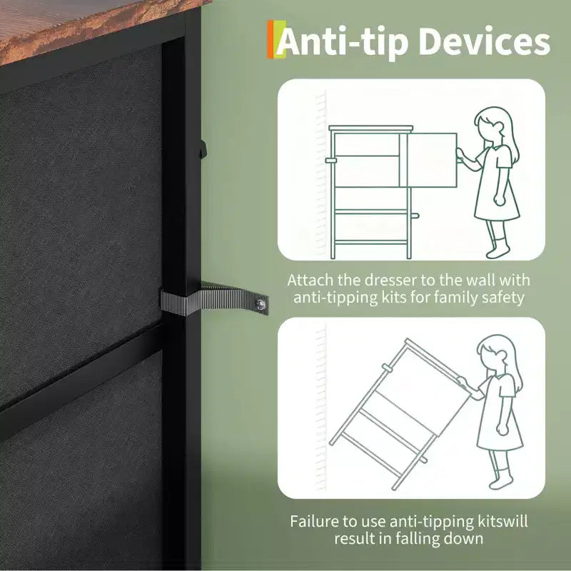 Meuble TV de 160 cm avec 9 tiroirs de rangement en tissu et plateau en grain de bois