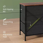 Meuble TV de 160 cm avec 9 tiroirs de rangement en tissu et plateau en grain de bois