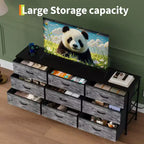 Meuble TV de 160 cm avec 9 tiroirs de rangement en tissu et plateau en grain de bois