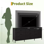 Meuble TV de 160 cm avec 9 tiroirs de rangement en tissu et plateau en grain de bois