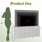 Meuble TV de 160 cm avec 9 tiroirs de rangement en tissu et plateau en grain de bois