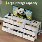 Meuble TV de 160 cm avec 9 tiroirs de rangement en tissu et plateau en grain de bois