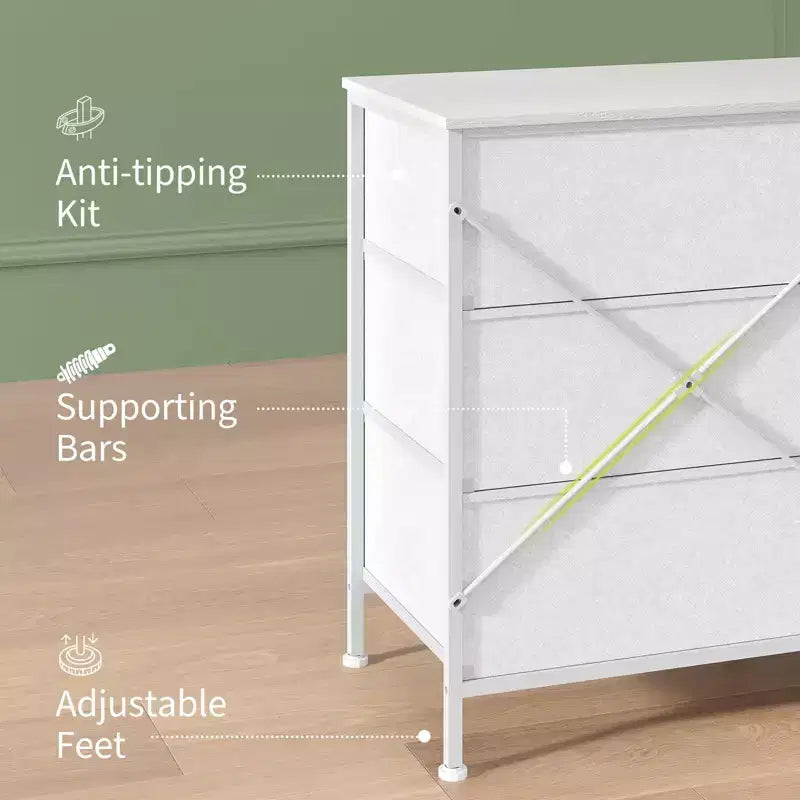 Meuble TV de 160 cm avec 9 tiroirs de rangement en tissu et plateau en grain de bois