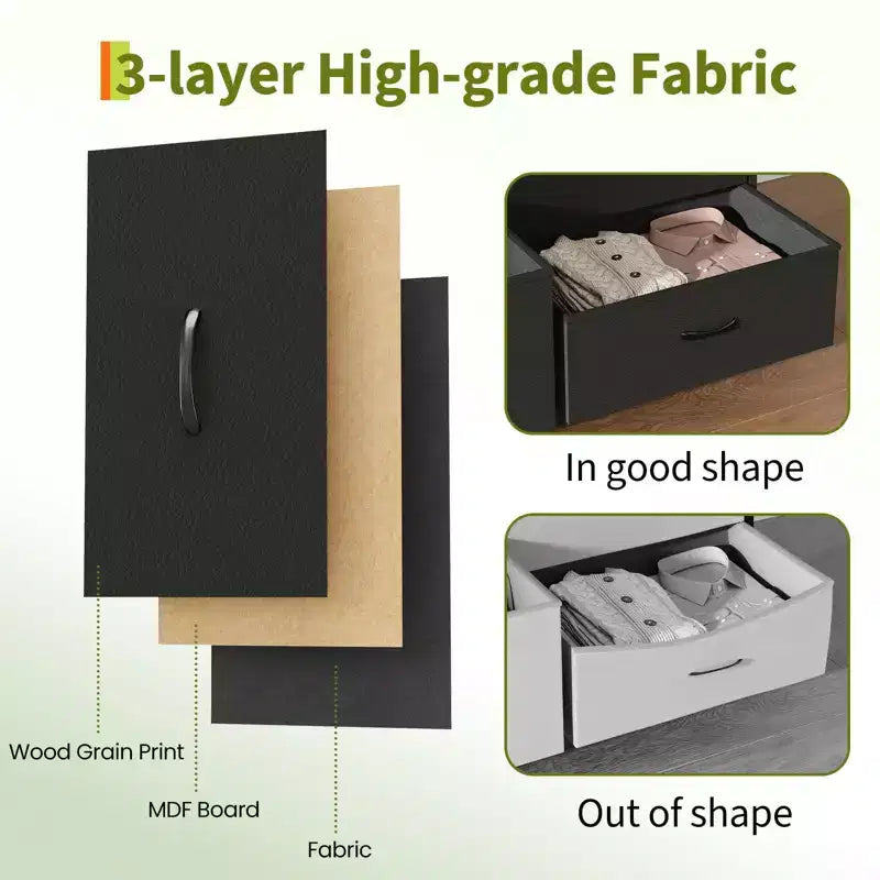 Meuble TV de 160 cm avec 9 tiroirs de rangement en tissu et plateau en grain de bois
