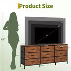 Meuble TV de 160 cm avec 9 tiroirs de rangement en tissu et plateau en grain de bois