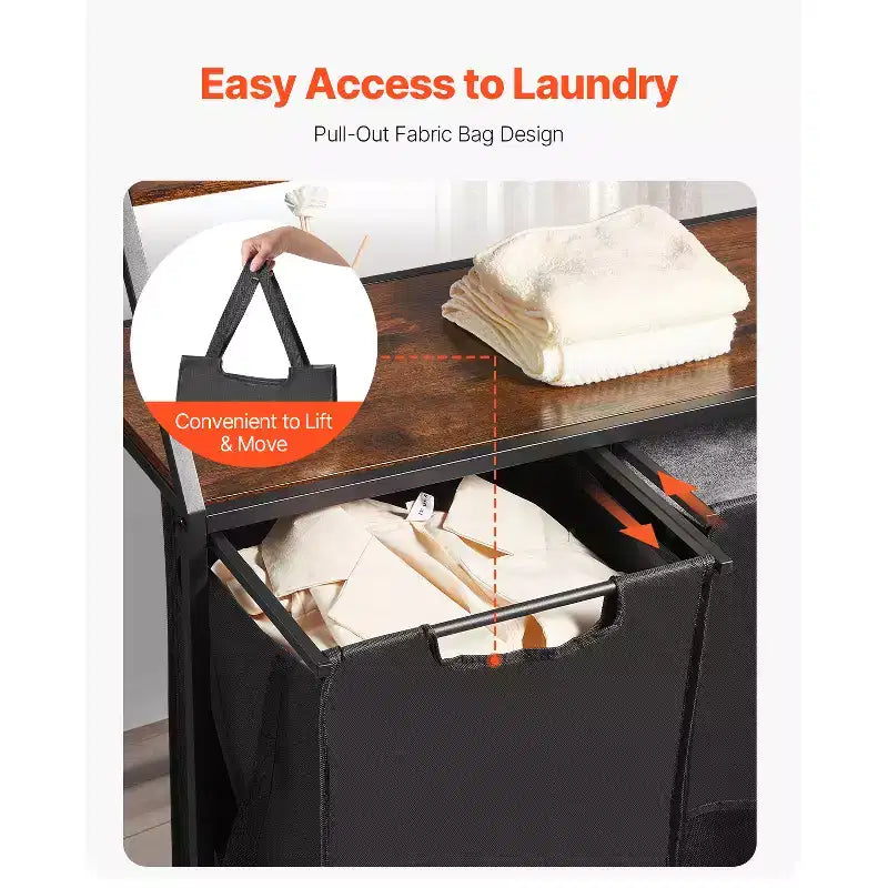 VEVOR Trieur à linge à 2 niveaux, panier à linge haut avec cadre métallique et plateau en bois, organiseur de rangement à roulettes à 2 sections, noir