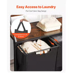 VEVOR Trieur à linge à 2 niveaux, panier à linge haut avec cadre métallique et plateau en bois, organiseur de rangement à roulettes à 2 sections, noir