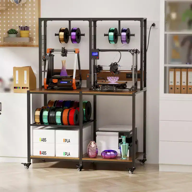 Support double pour imprimante 3D avec rangement de filament et prise de courant