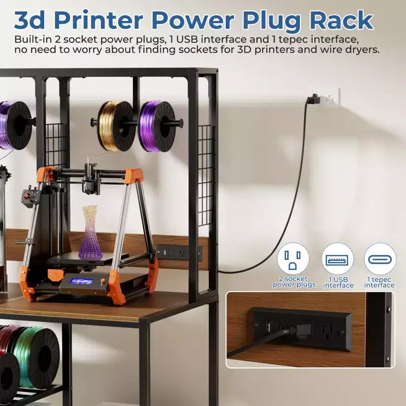 Support double pour imprimante 3D avec rangement de filament et prise de courant