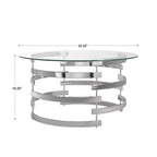 Table basse ronde en verre trempé avec piètement en fer argenté