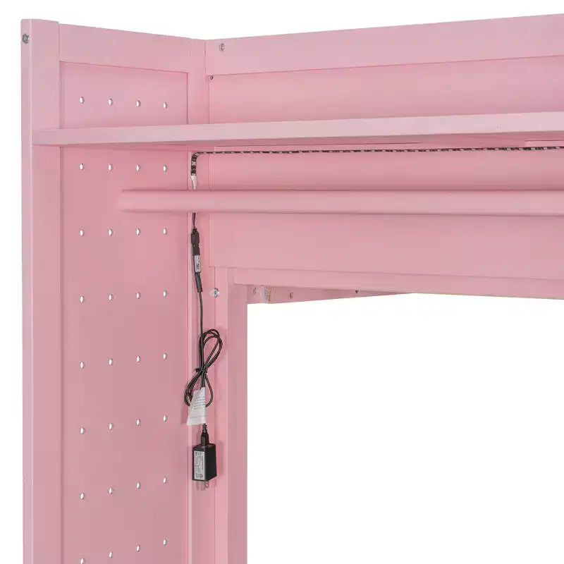 Lit superposé jumeau sur jumeau avec commode éclairée, portant et tiroirs de rangement