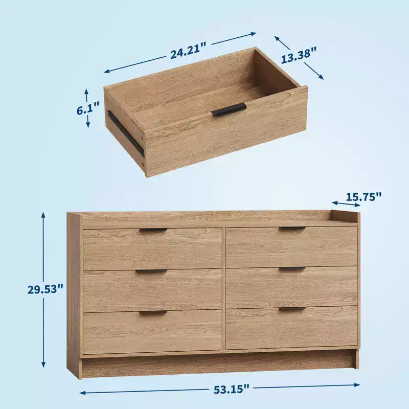 Commode à 6 tiroirs de 52,5" de large avec poignées en métal