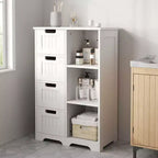 JIONJOY 4-Drawer Freestanding Storage Cabinet with Open Shelf  Wooden Floor Cupboard for Entryway, Bathroom, Bedroom & Living Room
