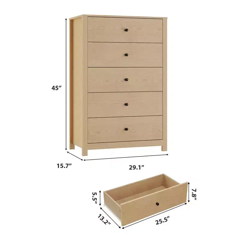 Commode haute à 5 tiroirs – Armoire en chêne pour chambre et salon