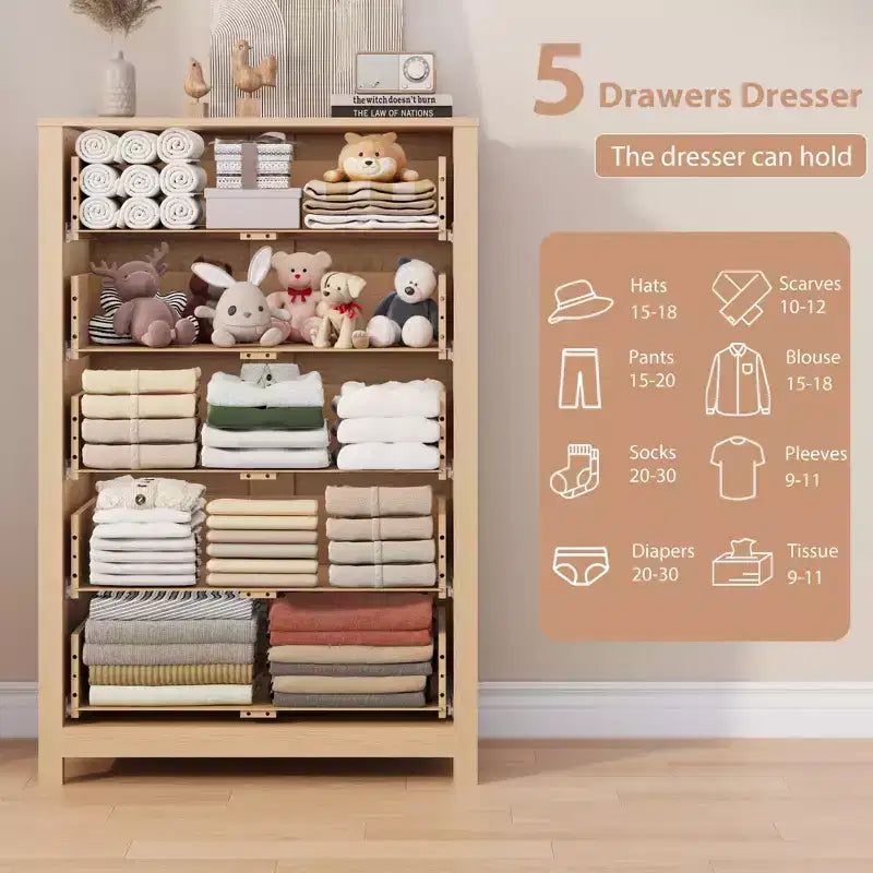 Commode haute à 5 tiroirs – Armoire en chêne pour chambre et salon