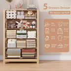 Commode haute à 5 tiroirs – Armoire en chêne pour chambre et salon