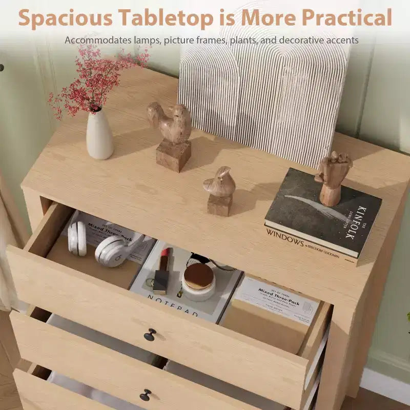 Commode haute à 5 tiroirs – Armoire en chêne pour chambre et salon