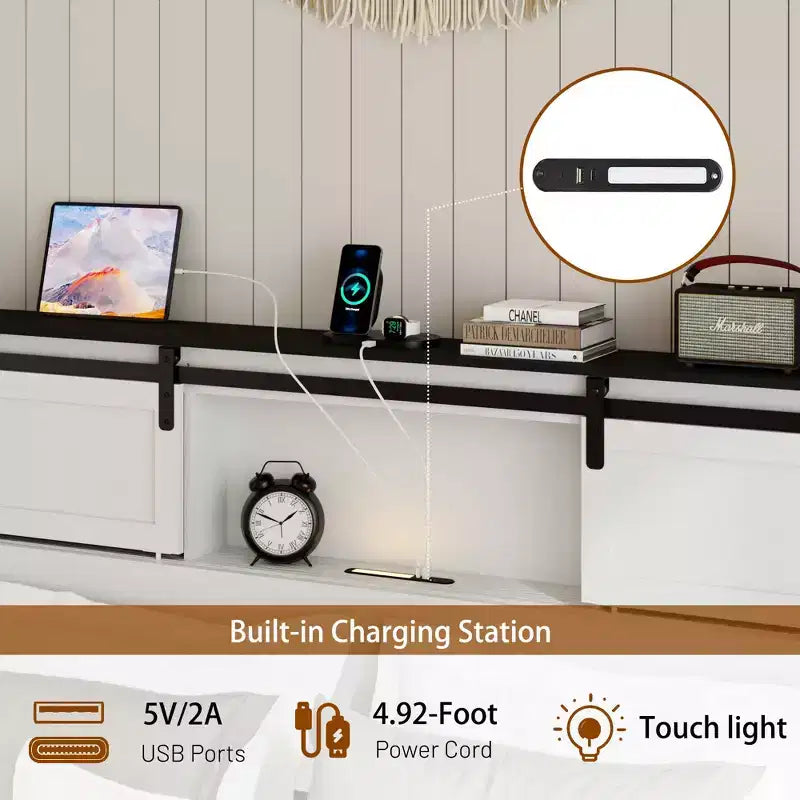 Lit plateforme grand lit/très grand lit avec station de charge et rangement
