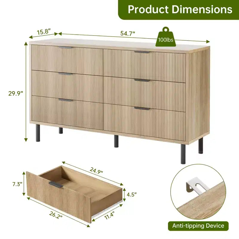 Commode en bois à 6 tiroirs avec pieds en métal