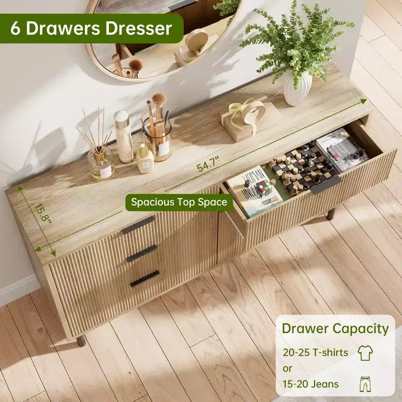 Commode en bois à 6 tiroirs avec pieds en métal