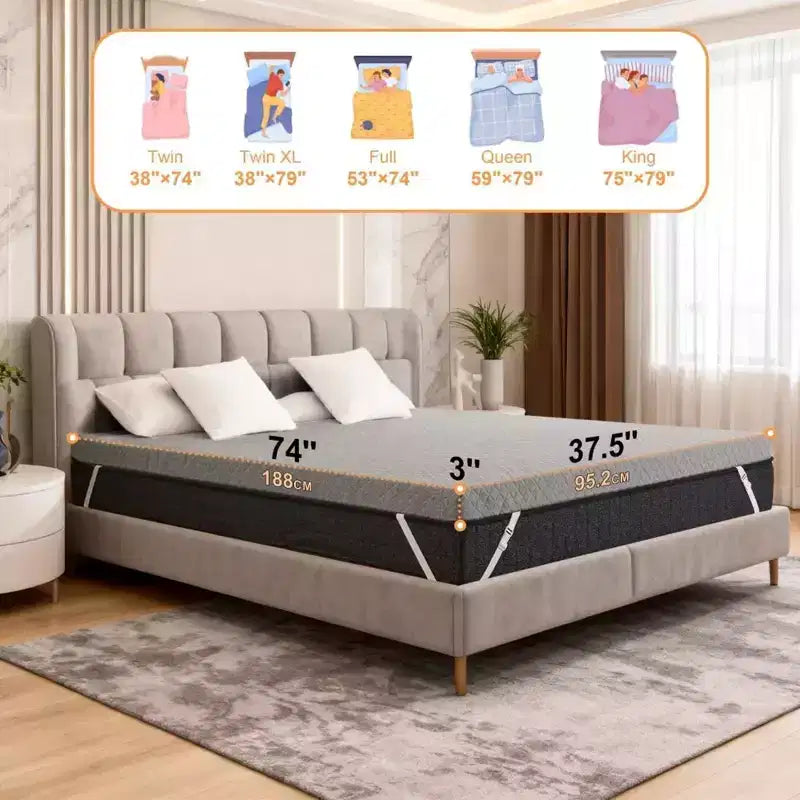 Surmatelas jumeau – Mousse à mémoire de forme très ferme de 3 pouces avec housse antidérapante