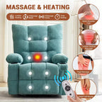 Fauteuil inclinable pivotant avec chauffage et massage - Fauteuil inclinable à bascule à 360° avec porte-gobelets et poche latérale - Canapé individuel ergonomique, Bleu
