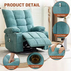 Fauteuil inclinable pivotant avec chauffage et massage - Fauteuil inclinable à bascule à 360° avec porte-gobelets et poche latérale - Canapé individuel ergonomique, Bleu