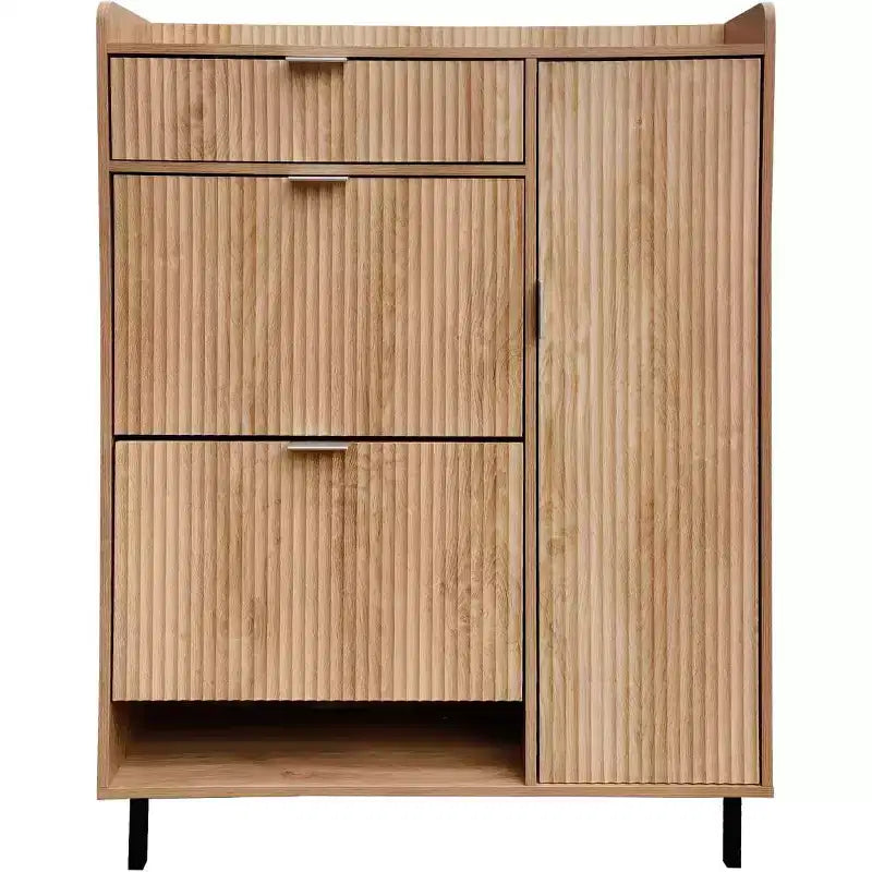Meuble à chaussures étroit de 47" avec tiroirs basculants, façade à motif vague et pieds en métal