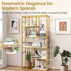 Étagère Bibliothèque 5 Niveaux Autoportante avec Étagères de Rangement Ouvertes, Lot de 2, Doré/Blanc