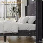 Lit queen size en velours côtelé avec tête de lit haute, sommier tapissier non requis