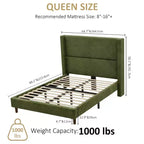 Lit queen size en velours côtelé avec tête de lit haute, sommier tapissier non requis