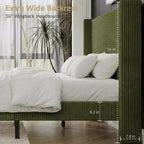 Lit queen size en velours côtelé avec tête de lit haute, sommier tapissier non requis