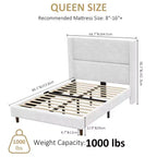 Lit queen size en velours côtelé avec tête de lit haute, sommier tapissier non requis