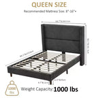 Lit queen size en velours côtelé avec tête de lit haute, sommier tapissier non requis