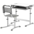 Height Adjustable Kids Desk and Chair Set with Tilt Desktop and Drawer Gray