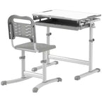 Height Adjustable Kids Desk and Chair Set with Tilt Desktop and Drawer Gray