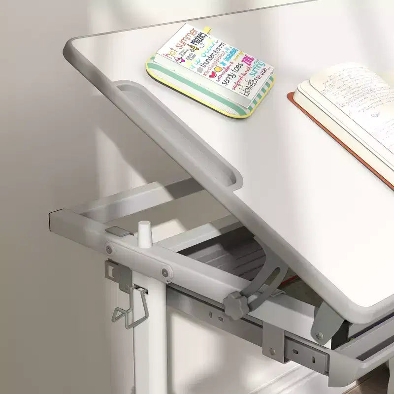 Ensemble bureau et chaise pour enfants réglable en hauteur avec plateau inclinable et tiroir de rangement