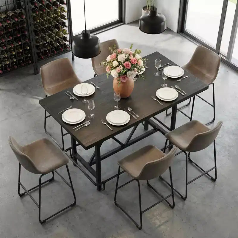 Table de salle à manger de 160 cm de hauteur de comptoir avec pieds en métal et repose-pieds, 6 places