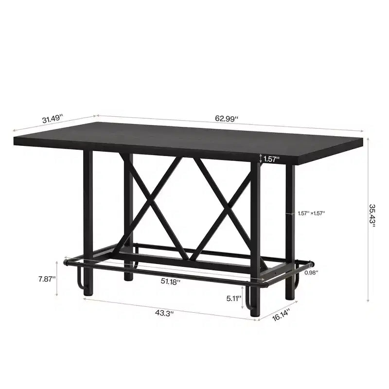 Table de salle à manger de 160 cm de hauteur de comptoir avec pieds en métal et repose-pieds, 6 places