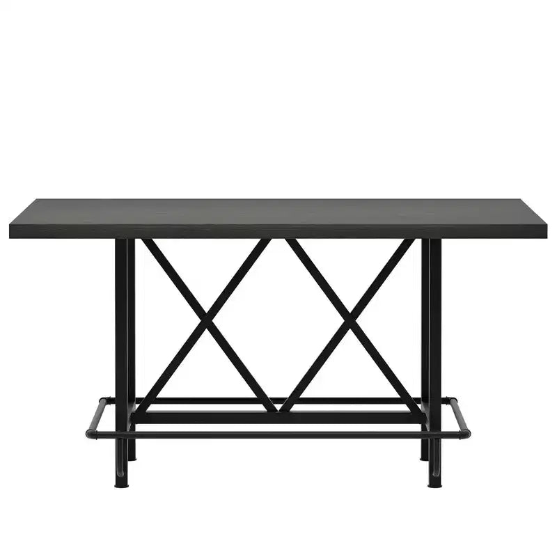Table de salle à manger de 160 cm de hauteur de comptoir avec pieds en métal et repose-pieds, 6 places