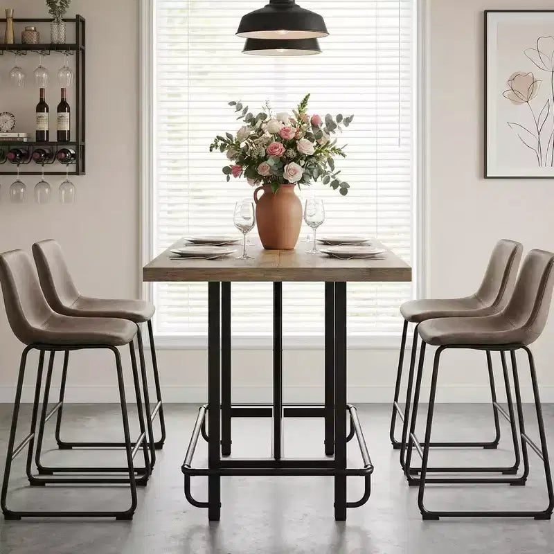 Table de salle à manger de 160 cm de hauteur de comptoir avec pieds en métal et repose-pieds, 6 places