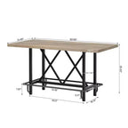 Table de salle à manger de 160 cm de hauteur de comptoir avec pieds en métal et repose-pieds, 6 places