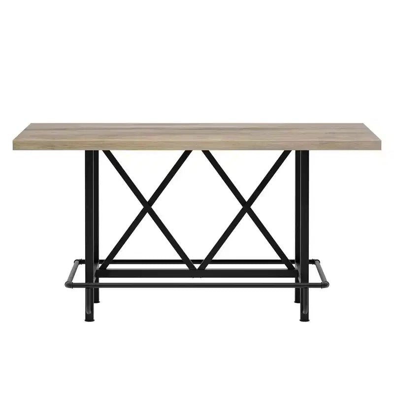 Table de salle à manger de 160 cm de hauteur de comptoir avec pieds en métal et repose-pieds, 6 places