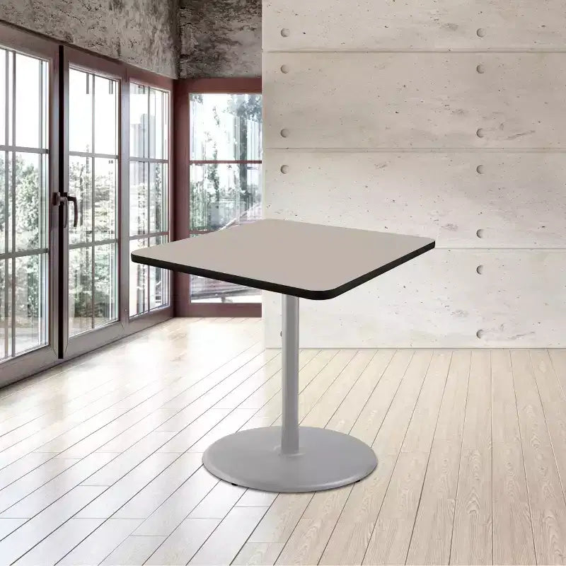 Table à manger carrée de 36 po – Piètement gris / Plateau en stratifié gris nébuleuse