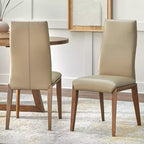 Ensemble de salle à manger 5 pièces, table ronde 150 cm aspect bois flotté et chaises en cuir taupe