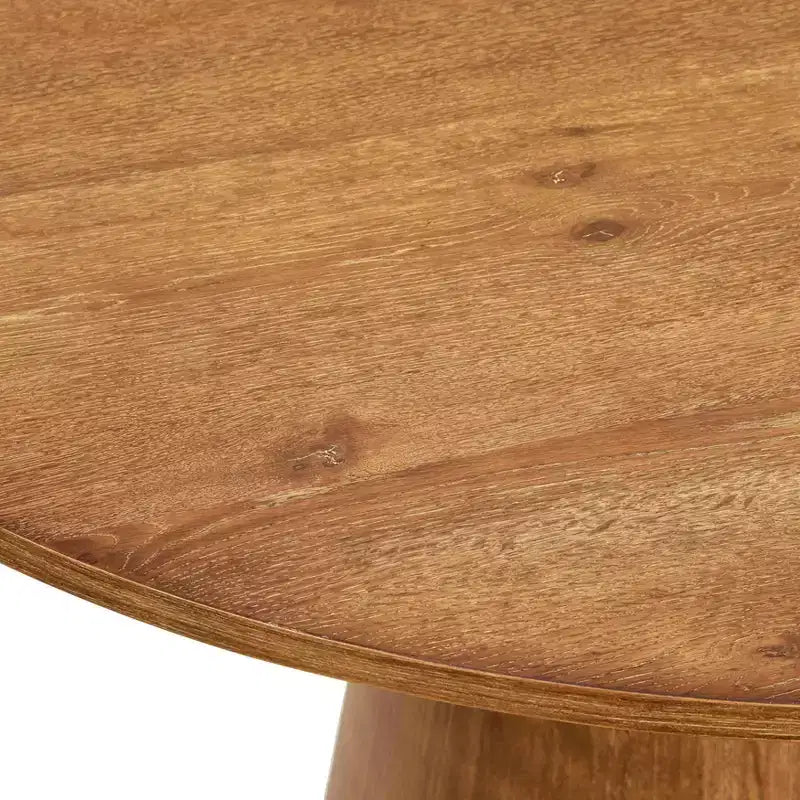Ensemble de salle à manger 5 pièces, table ronde 150 cm aspect bois flotté et chaises en cuir taupe