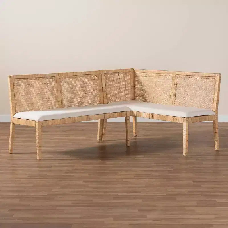 Ensemble Banquette 2 pièces en rotin Kalimantan – Miel clair/blanc