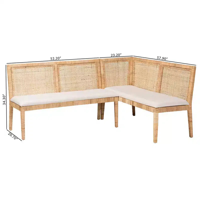 Ensemble Banquette 2 pièces en rotin Kalimantan – Miel clair/blanc