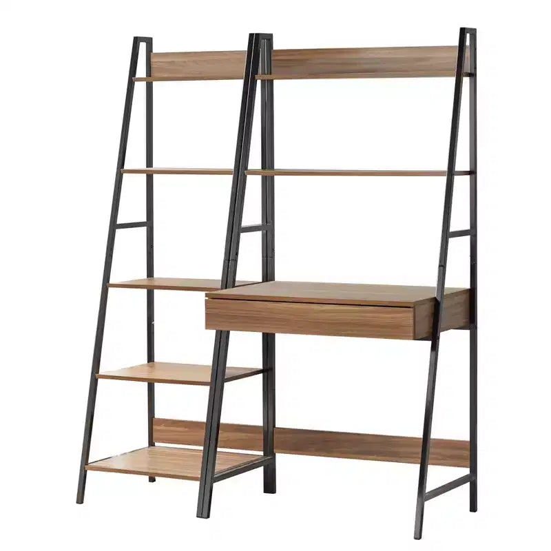 Bureau échelle et étagère 2 pièces, Noyer/Noir